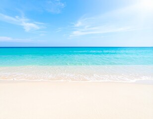 Wakacyjne, letnie tło minimalistyczne z błękitnym morzem, plażą i falami