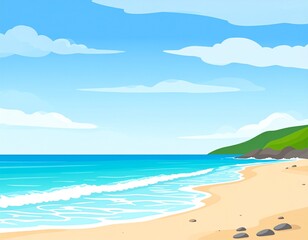 Minimalistyczna ilustracja, tło z morzem i plażą