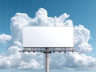 Blank Billboard Against A Clear Blue Sky Surrounded By Fluffy White Clouds