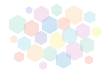 Translucent pastel hexagons overlapping, creating geometric abstract pattern with transparent background, suitable for design compositions