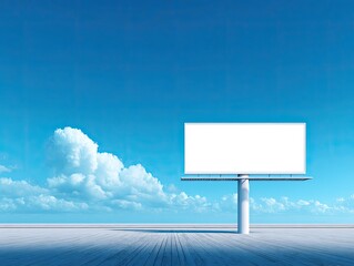 Empty White Billboard Against A Clear Blue Sky With Fluffy Clouds
