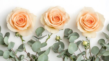 Elegant Peach Roses and Eucalyptus Flatlay