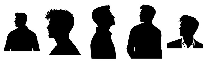 Silhouette Portraits: Diverse Male Figures Profiled in Black