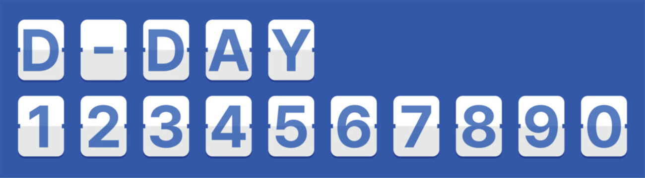 Flip-board number and letter set for D-DAY countdowns, sports scores, and event timers. Ideal for schedules, rankings, analog-style displays, and digital planners. Editable vector.