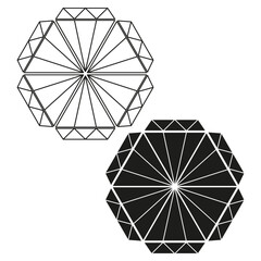 Octagonal gem icons. Round faceted jewels. Dual diamond graphic. Vector gemstone pair.