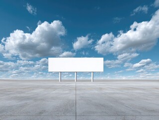 Blank White Billboard Against Blue Sky With Clouds In A Minimal Landscape