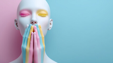 Speechless Mannequin Head in Pastel Minimalist Setting – Fashion Display

