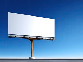 Empty White Billboard Against Clear Blue Sky For Advertising Purposes