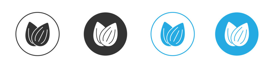 Almond icon set. Black solid flat doodle graphic design set