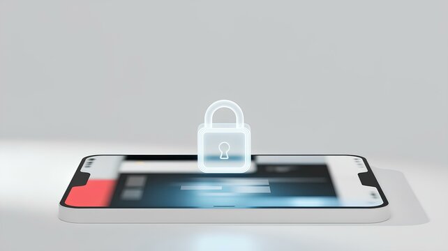 Digital security lock on mobile phone, showing paywall concept and data privacy