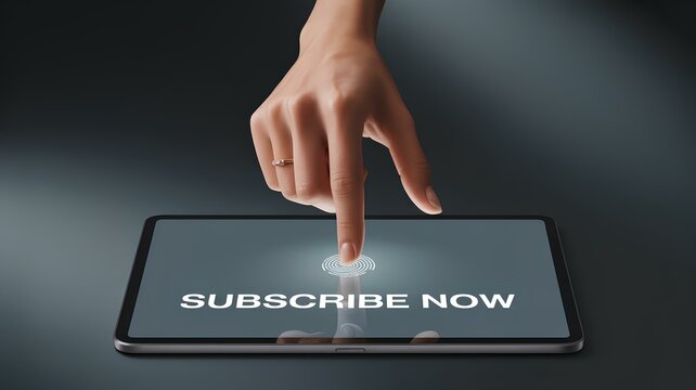 Digital access concept with finger pressing Subscribe Now button,Paywall