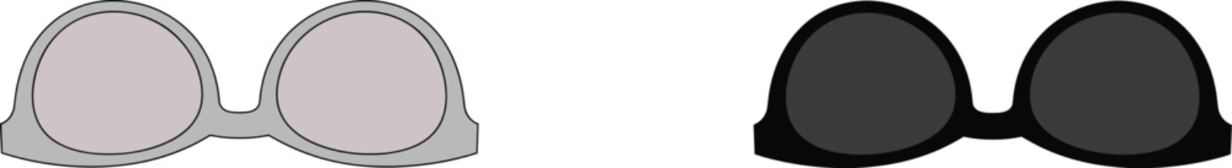 Vector illustration of strapless bra set, front view, black and grey, minimal lingerie design, fashion flat icon, undergarment graphic