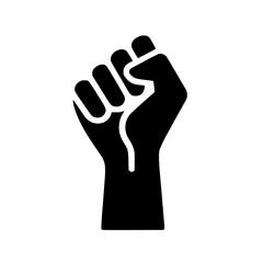 Obraz premium Minimalist Black SVG Silhouette of a Raised Fist for Feminism and Women’s Empowerment Design Themes