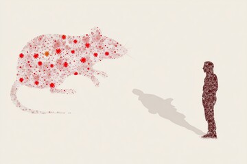 Conceptual Minimalist Artwork of Human and Rat with Viral Particle Dispersion. Hanta Virus