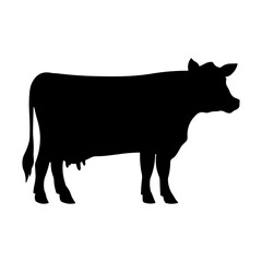 black silhouette of a cow in side view, isolated on white, without background