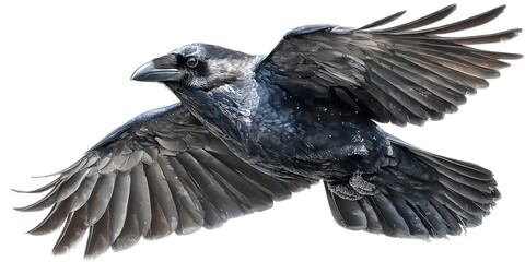 Fototapeta premium painted raven bird in flight on a white background