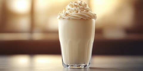 Creamy beverage topped with whipped cream in a cozy café setting during the afternoon