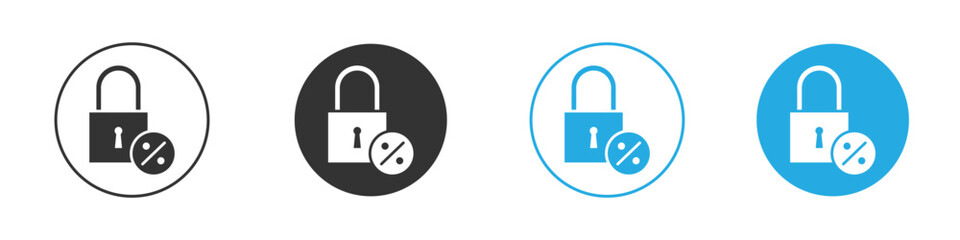 Fixed rate mortgage icon set. Black solid flat doodle graphic design set