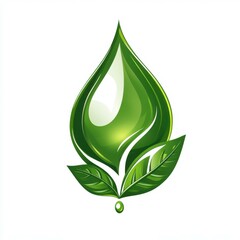 Green droplet symbol representing nature and environmental sustainability in a modern design