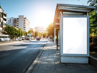 Empty White Blank Billboard Space for Advertising in Urban City Scenery