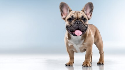 Obraz premium French bulldog with joyful expression standing on a light background