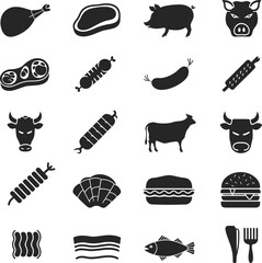 Meat and Food Silhouette Icon Set – Vector Illustration Collection