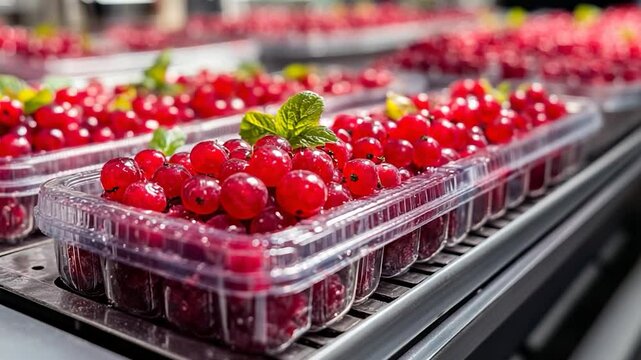 Red berries in plastic trays
