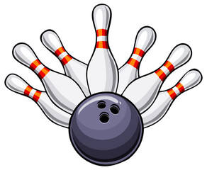Bowling ball hitting pins clipart illustration 