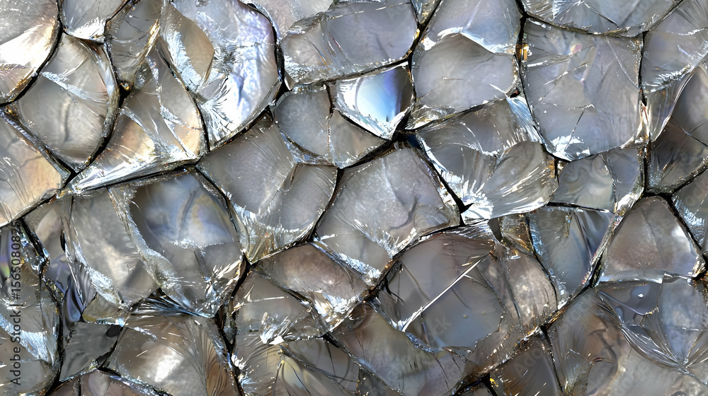 Poster abstract texture of fragmented, reflective stones. close-up view of interlocking, irregular shapes w