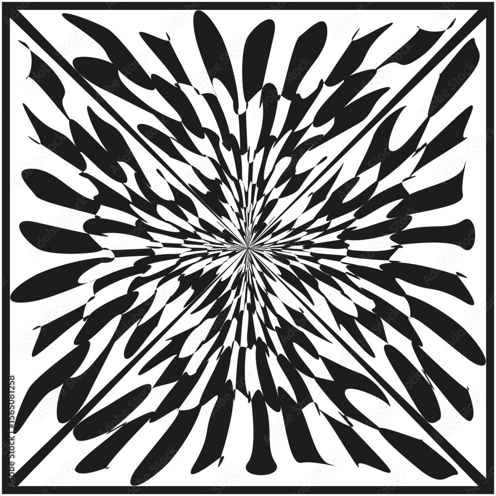 Poster explosive burst symbol. outward spike pattern. dynamic radial vector. energetic splash emblem.