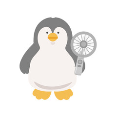 ハンディファンを持つペンギン　熱中症対策　イラスト
