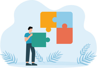 Puzzle Solution,putting together a jigsaw puzzle teamwork partnership trending concept
