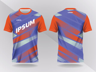 blue and orange abstract background and pattern for sport jersey design and mockup. front and back view template