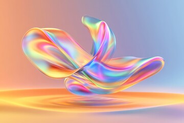Abstract Iridescent Flow: Dynamic Fluid Sculpture with Vibrant Colors and Reflections