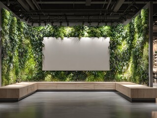 Modern Empty White Space with Greenery and Blank Screen for Exhibitions
