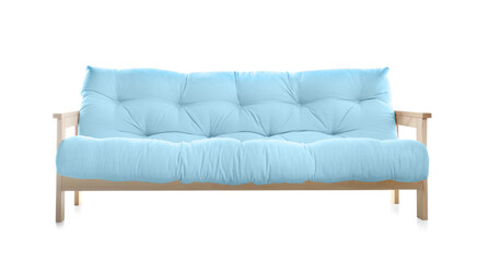 Light blue sofa isolated on white. Furniture for living room interior