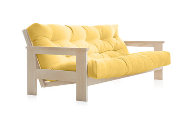 Yellow sofa isolated on white. Furniture for living room interior