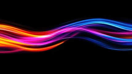 Naklejka premium A dynamic abstract design featuring bright neon streaks of pink, blue, and orange, cutting through the darkness in a fluid, energetic motion