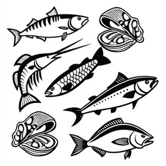 Black and White Vector Fish icons , ai generator

