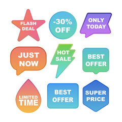 Set of colorful gradient sale stickers flash offer, limited time, super price labels. Vector illustration