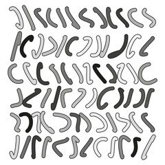 Curvy arrow strokes. Organic squiggle set. Flexible direction Vector. Playful brush emblem.