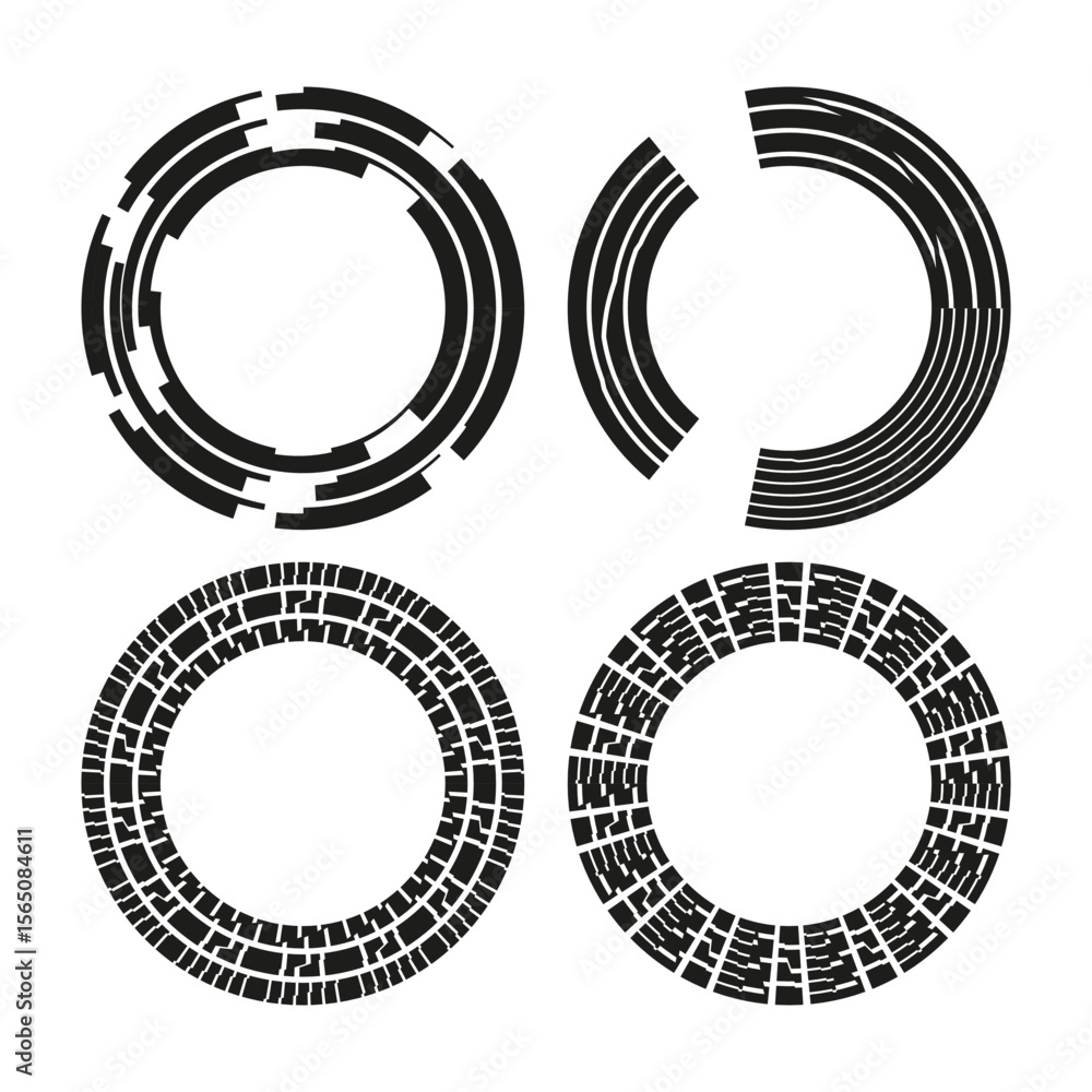 Poster circular abstract patterns. black white round shapes. optical texture collection. vector geometric e