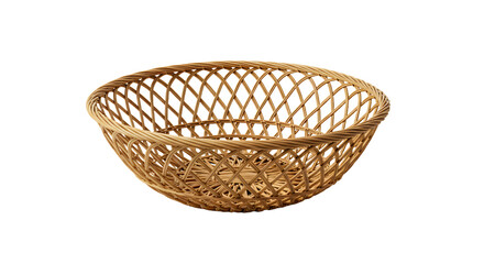 Obraz premium A beautifully crafted woven bamboo bowl placed on a plain background, ideal for kitchen decor or serving fruits