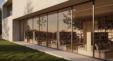 Modern Minimalist Home Library Design with Floor-to-Ceiling Glass Walls