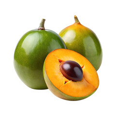 Close up shot of two mamey sapote fruits and one cut open showing the inside on Transparent PNG