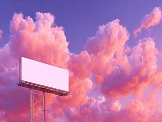 Empty White Billboard Against a Vibrant Sunset Sky with Colorful Clouds