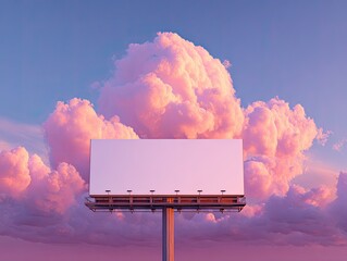 Empty White Billboard Against Beautiful Pink And Purple Cloudy Sky Background