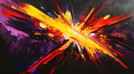 A dynamic abstract scene with glowing neon streaks in bold colors like yellow, red, and purple, cutting through a dark canvas, creating an energetic feel
