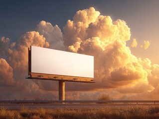 Empty Blank Billboard Against Stunning Cloudy Sky at Sunset