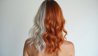 Fototapeta premium Blonde woman with long hair posing from the back in a studio setting